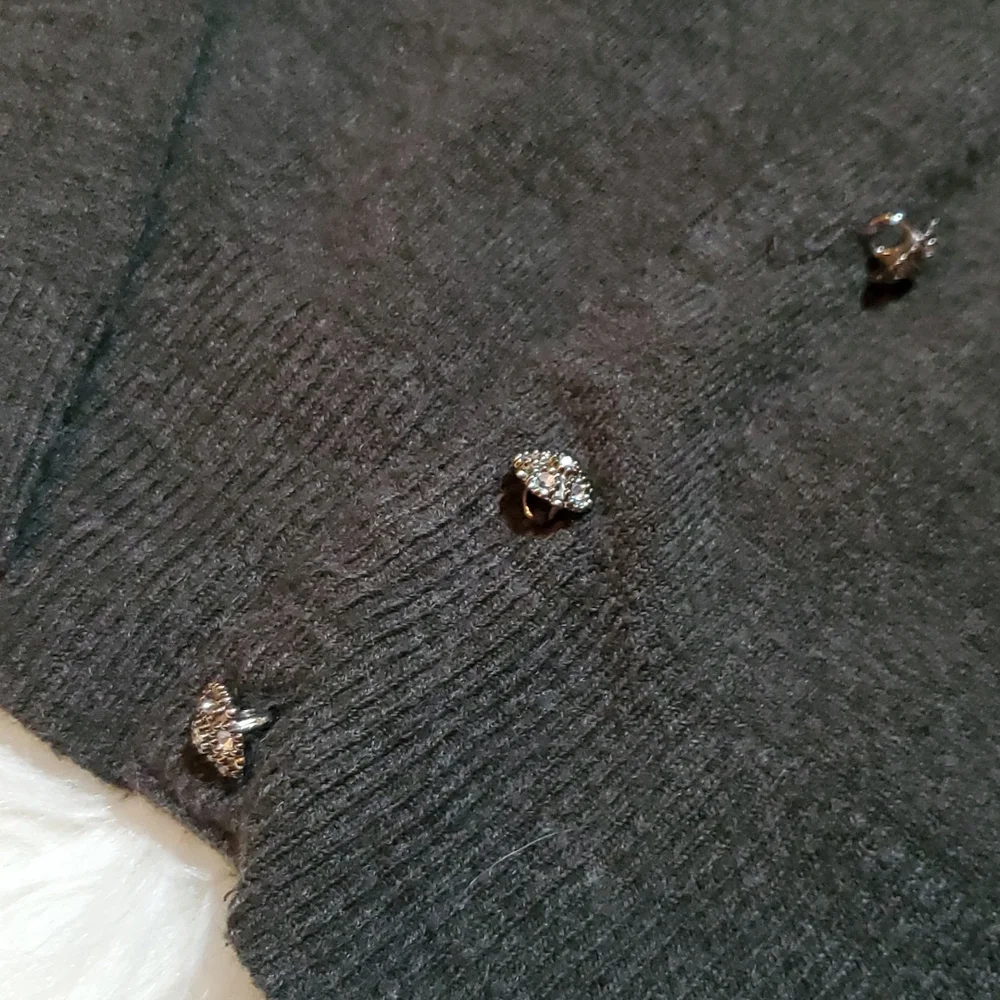 New York & Company taupe brown gray cardigan sweater button down sparkle buttons